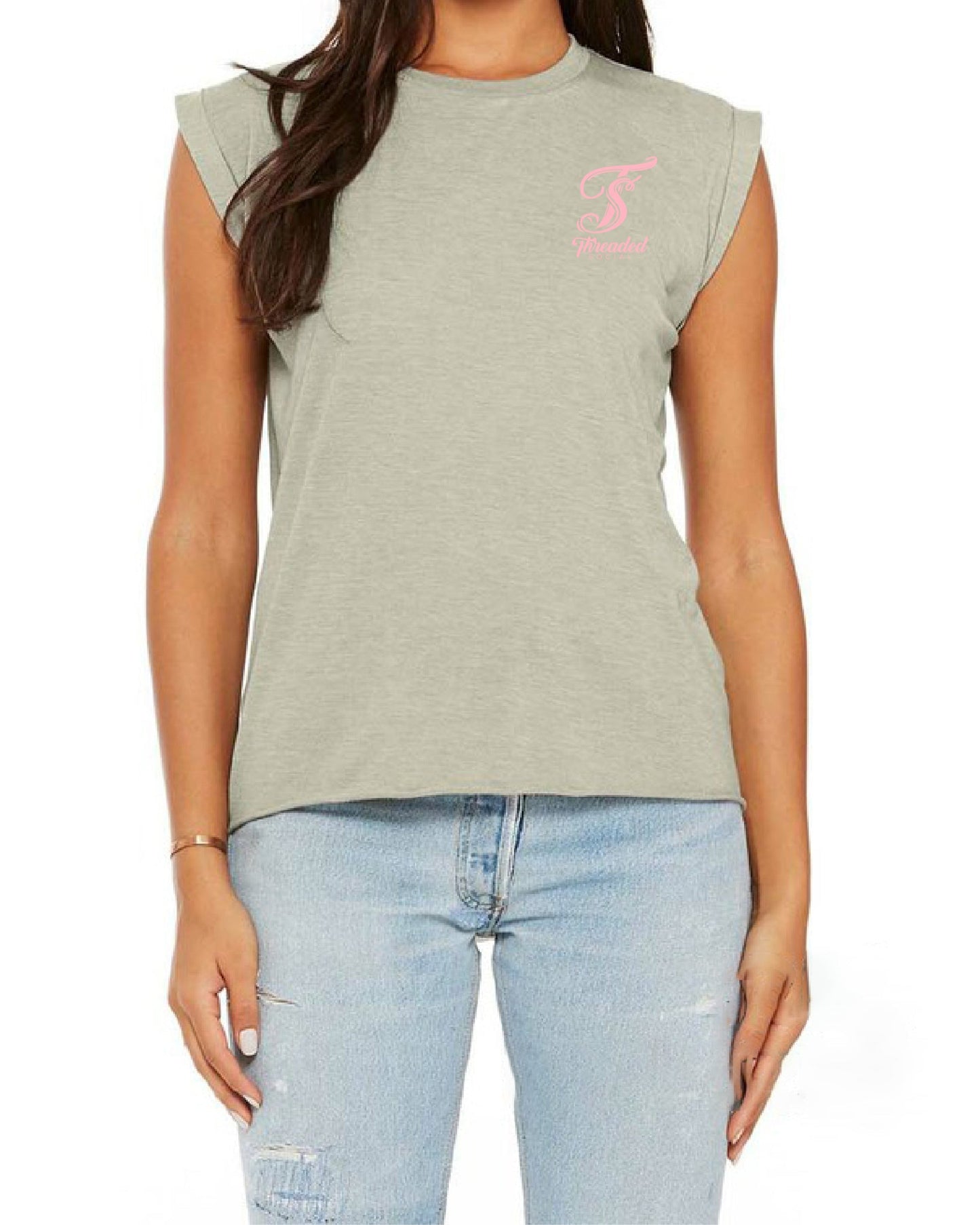 Flowy Muscle T-Shirt With Rolled Cuffs